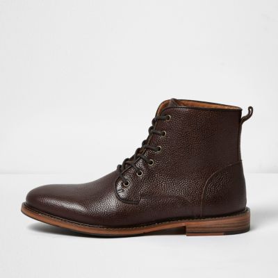 Dark brown tumbled leather boots